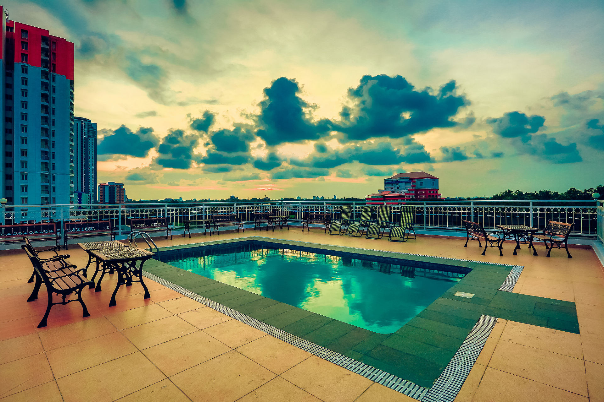 Rooftop pool at NM Royale County, Kochi